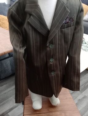 Boys Brown Pinstripe Blazer - Classic Tailored Jacket